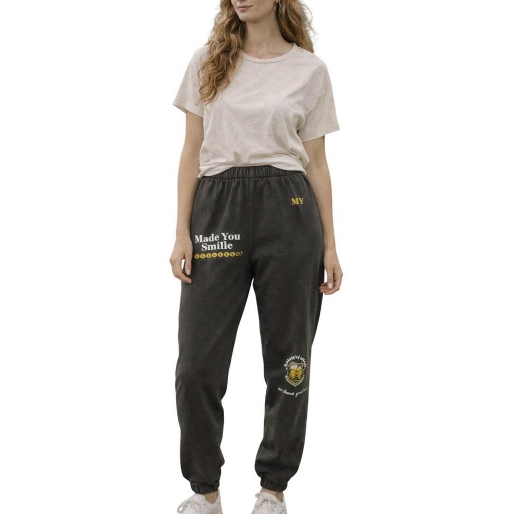 Black Joggers with 'Made You Smile' Design
